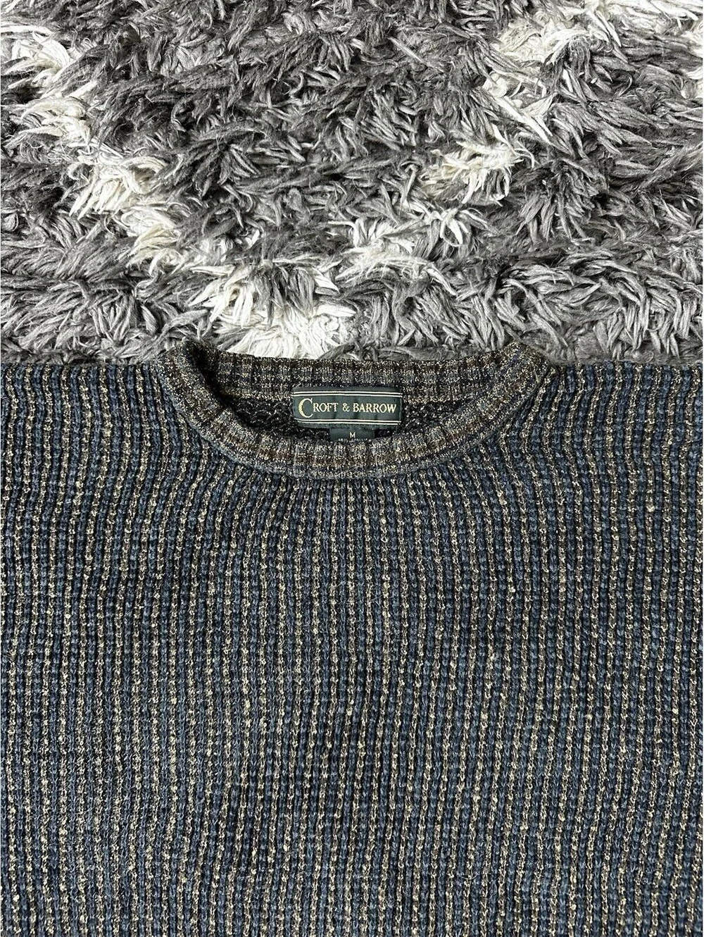 Vintage 90s Croft Barrow Knit Sweater Mens M Brown Black Ribbed Made in Taiwan